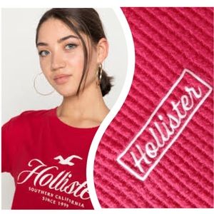 Hollister Statement Embroidered Logo Top Hollister Jeans Shirt Size Medium Red